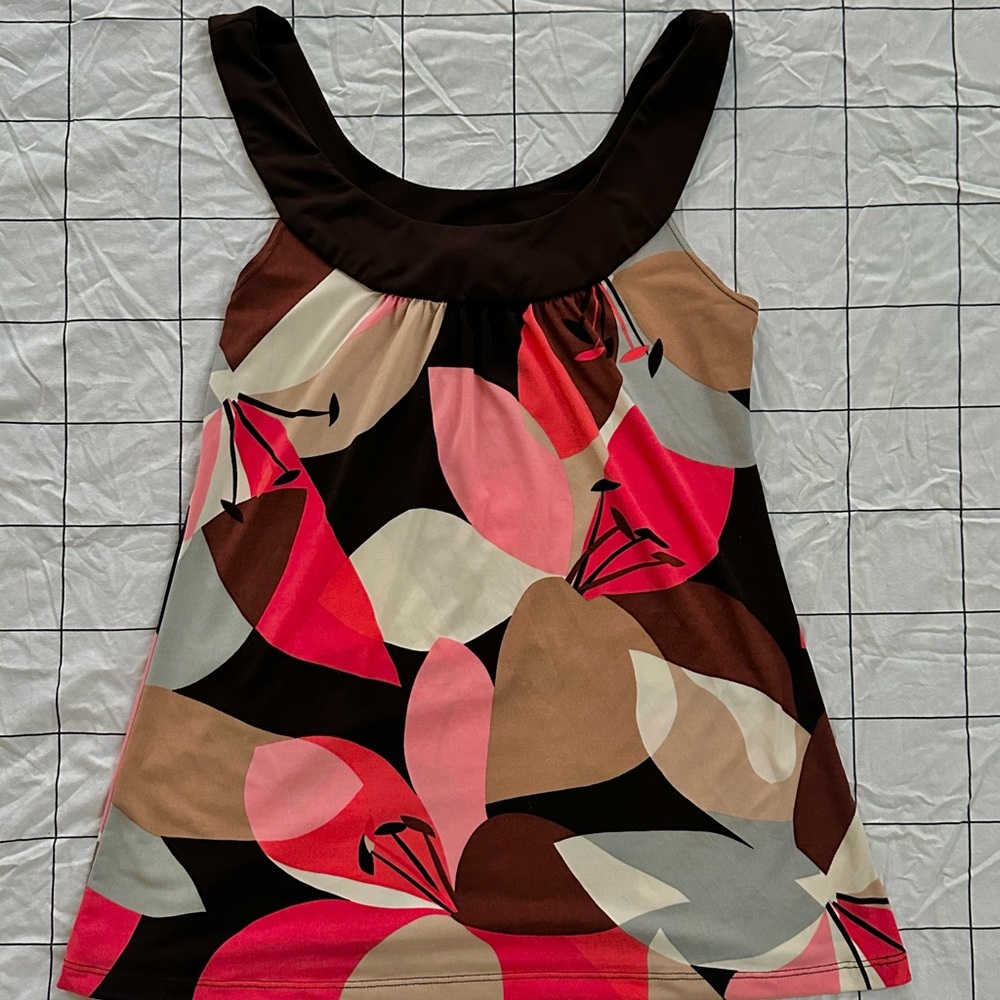 Vanity Pink and Brown Floral Babydoll Top Size Medium
